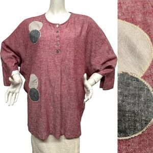 M SQUARE NeetuMalik Linen Asymmetric Boxy Oversized Lagenlook Linen Top Tunic OS